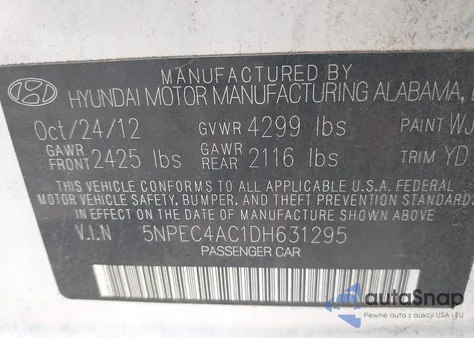 2013 Hyundai Sonata Limited from USA, damaged, VIN 5NPEC4AC1DH631295